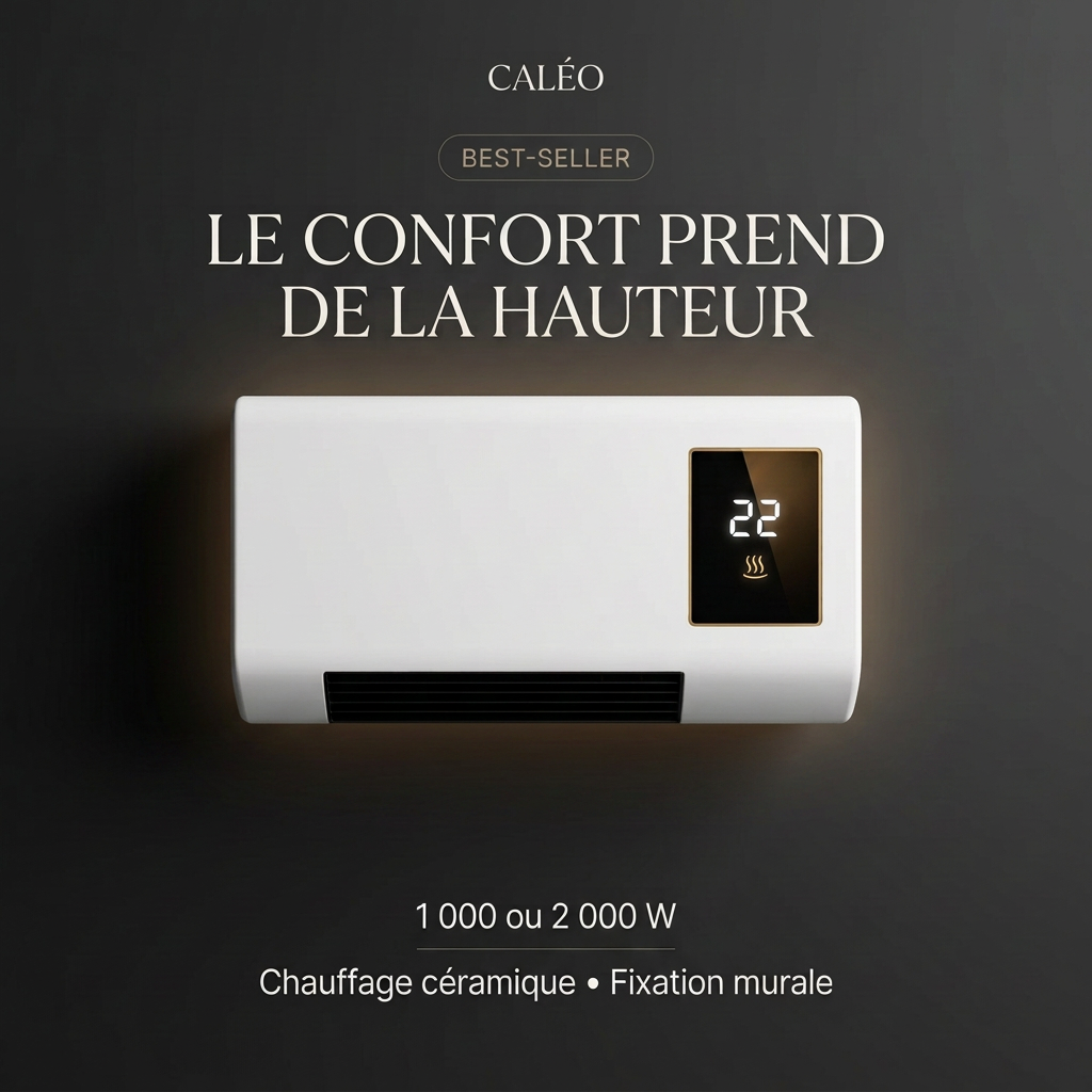 Chauffage CALÉO best-seller avec écran LED allumé