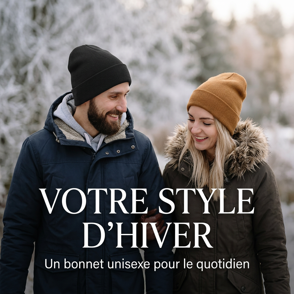 Bonnets noir et caramel portés en hiver