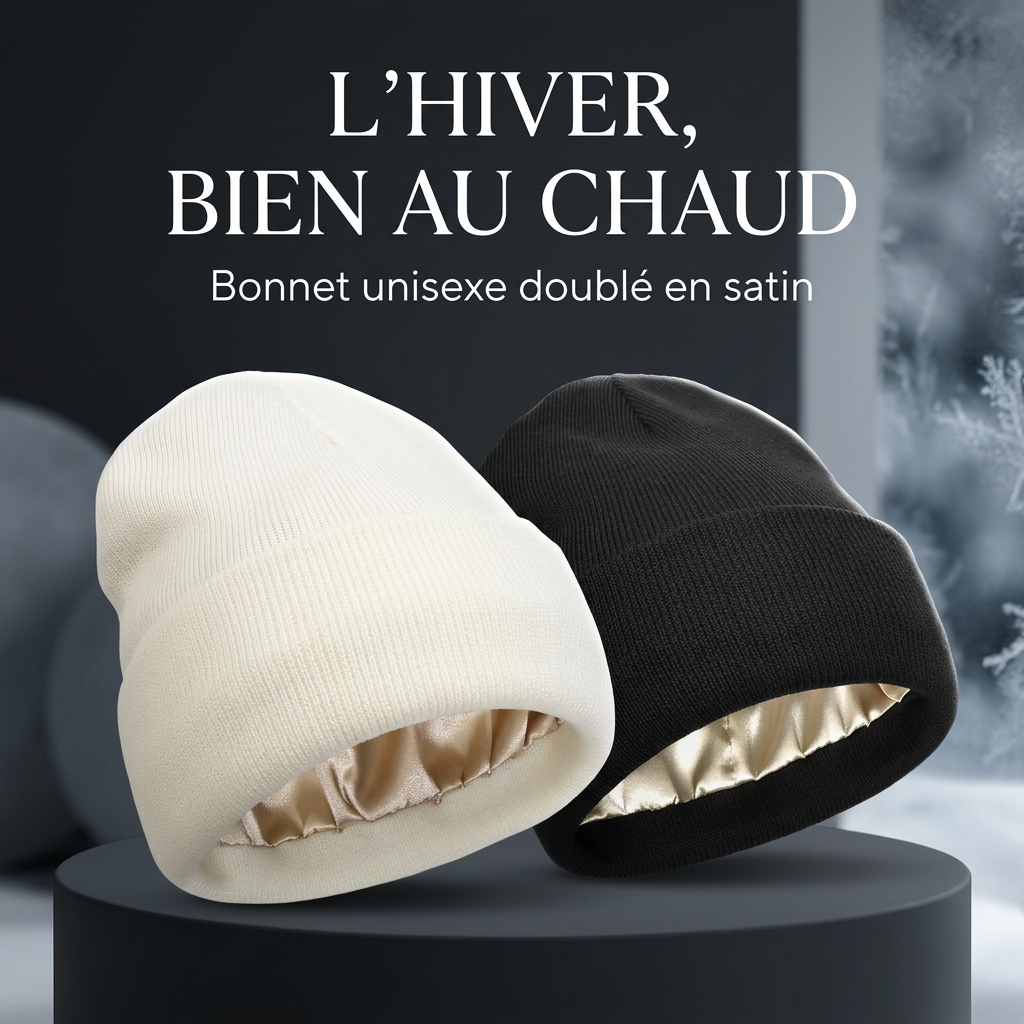 Bonnets noir et crème doublés en satin