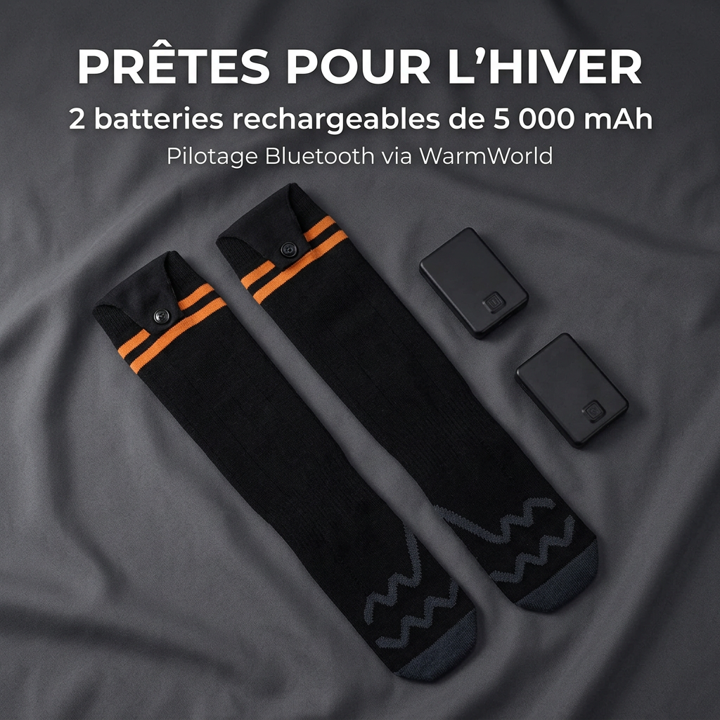 Chaussettes chauffantes et batteries rechargeables avec pilotage Bluetooth