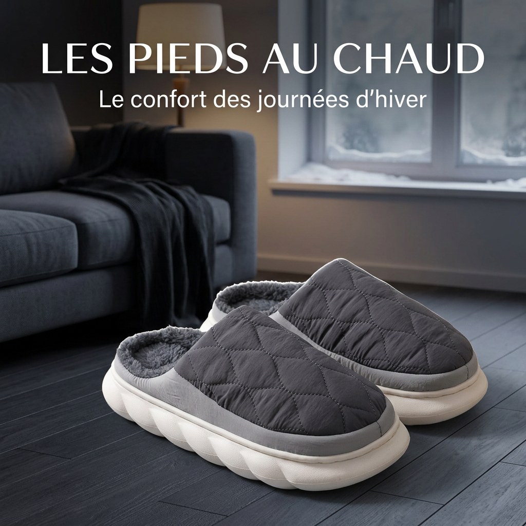 Chaussons d’hiver gris, les pieds au chaud