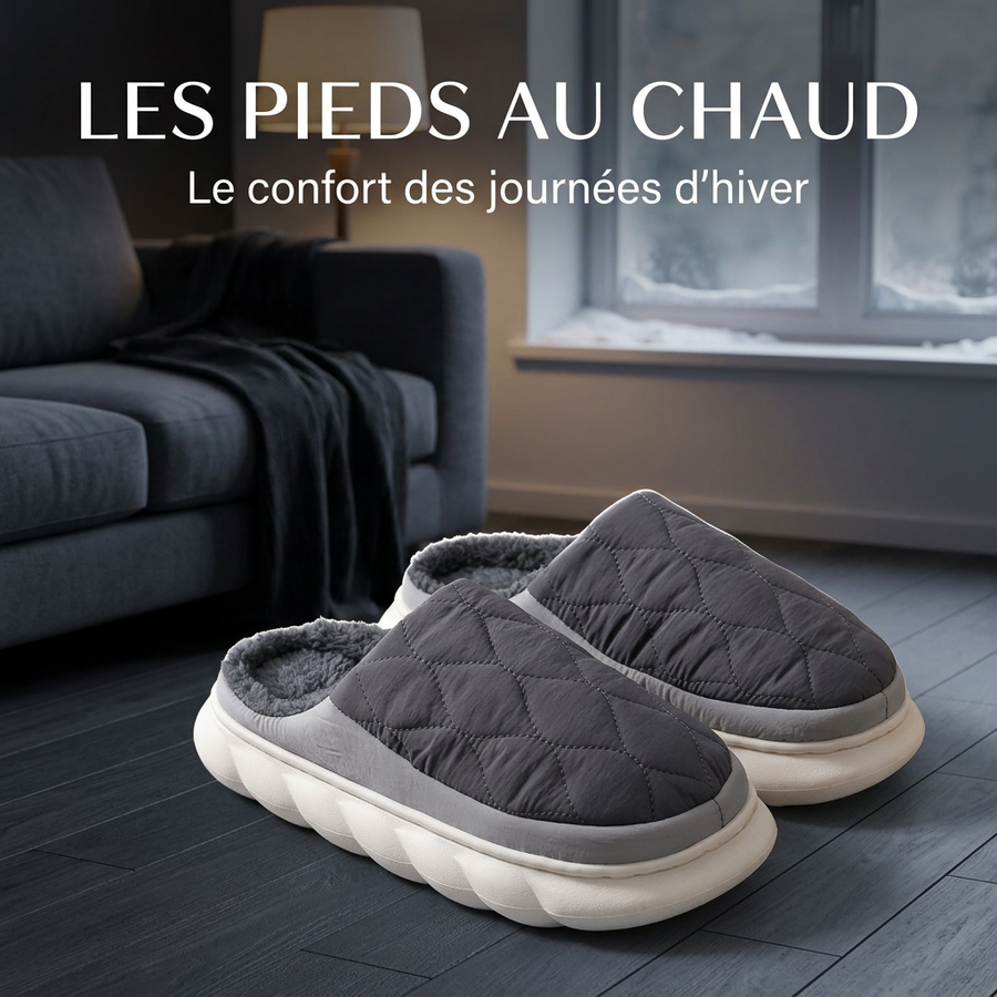 Chaussons d’hiver gris, les pieds au chaud