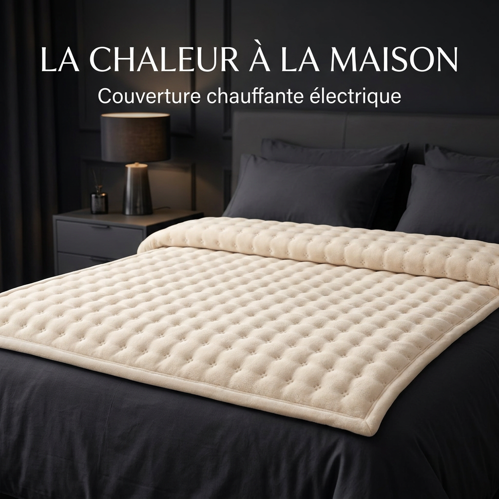 Couverture chauffante électrique dans une chambre sombre et chaleureuse